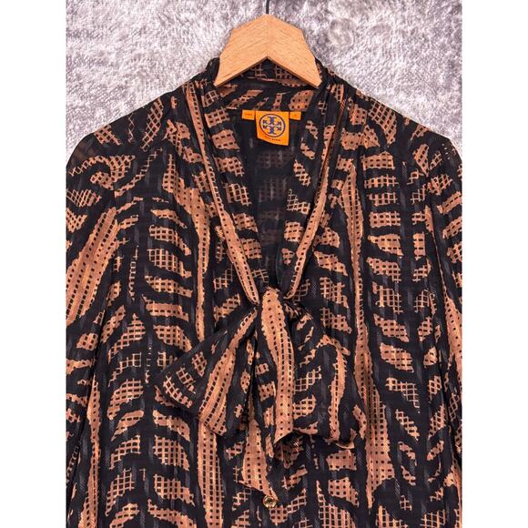 Tory Burch Blouse 8 Womens Silk Tie Neck Long Sleeve Top - Picture 2 of 9